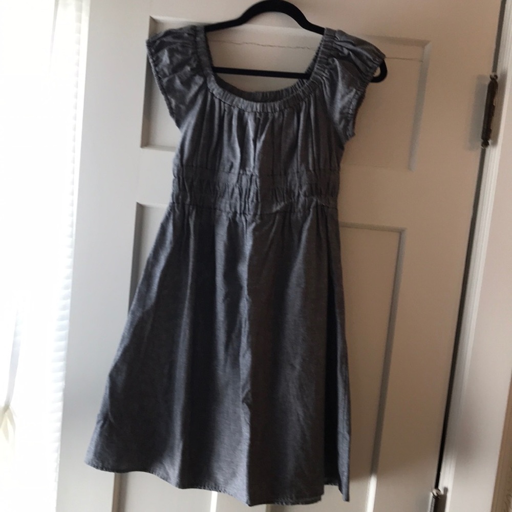 Jean dress with gathered waist and cap sleeves